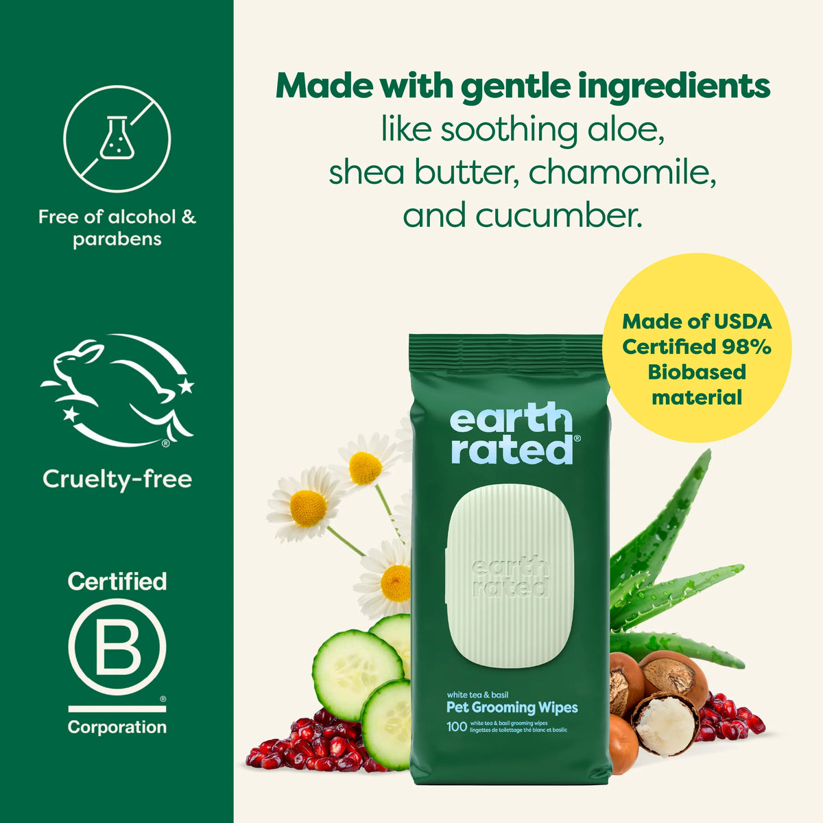 Dog Grooming Wipes - Hypoallergenic Wipes for Paws, Body & Bum | Gentle Daily Cleaning