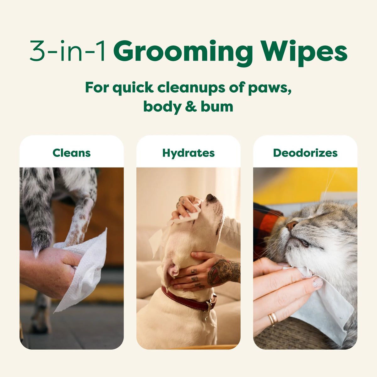 Dog Grooming Wipes - Hypoallergenic Wipes for Paws, Body & Bum | Gentle Daily Cleaning